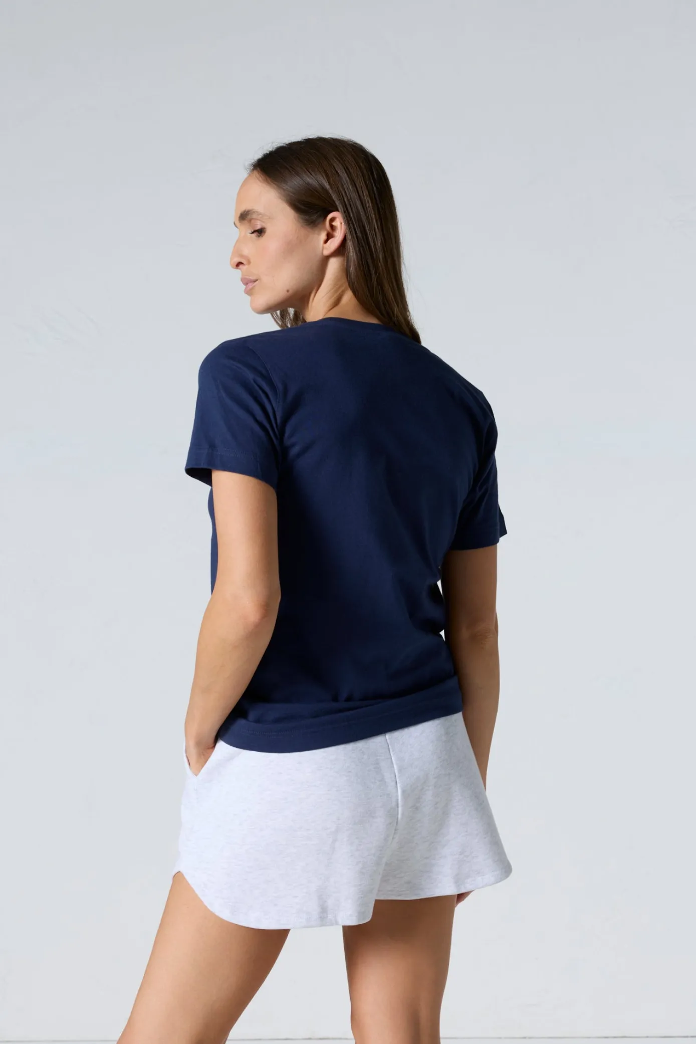 T-shirt uni col V en coton Marine Sofia 2.0