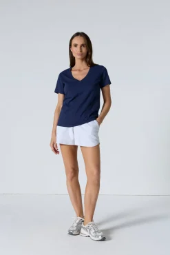 T-shirt uni col V en coton Marine Sofia 2.0