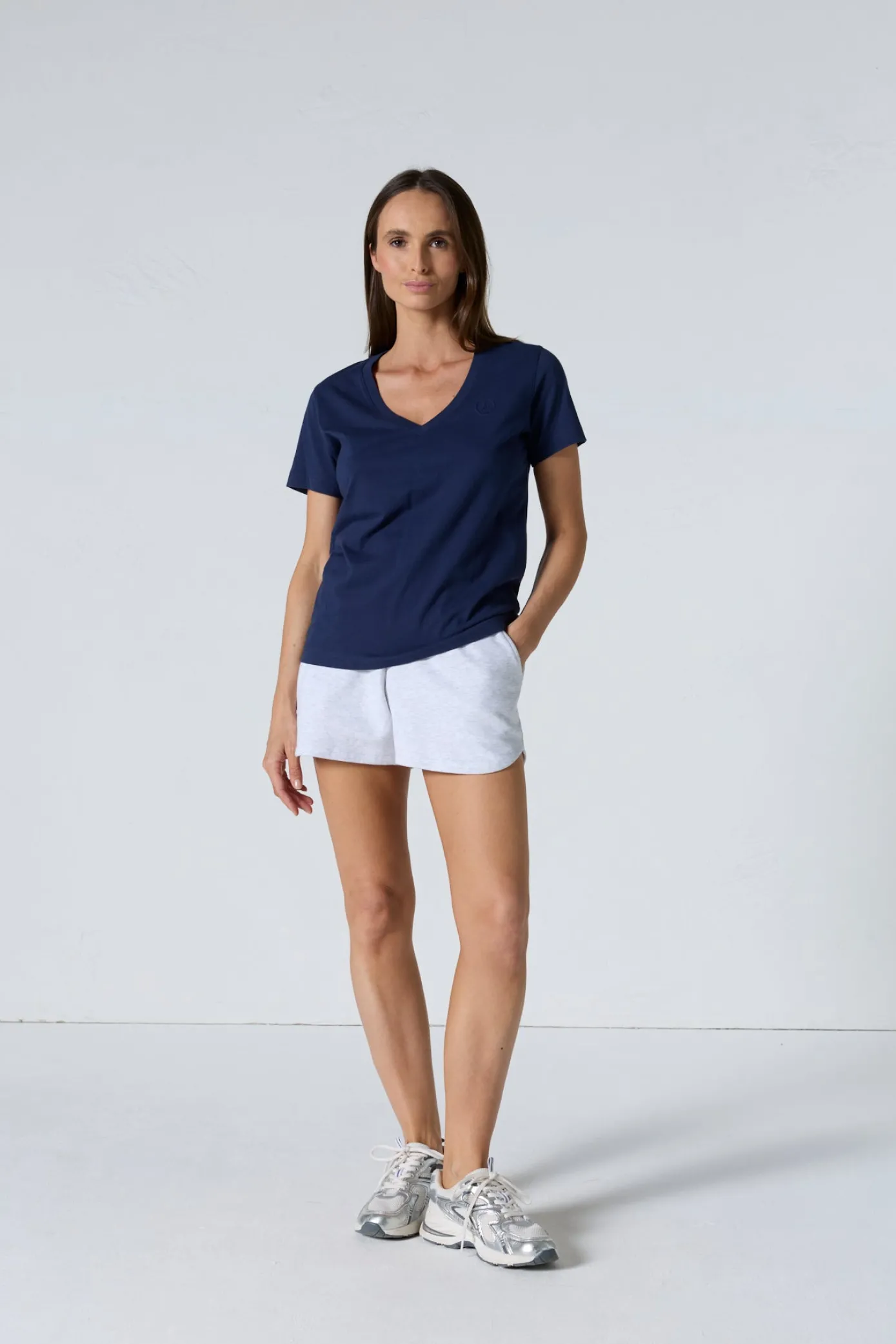 T-shirt uni col V en coton Marine Sofia 2.0