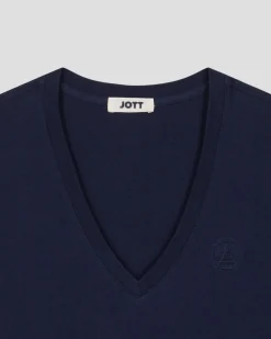 T-shirt uni col V en coton Marine Sofia 2.0