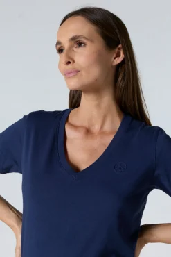 T-shirt uni col V en coton Marine Sofia 2.0
