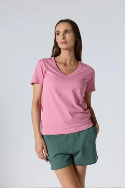 T-shirt uni col V en coton Pink antique Sofia 2.0