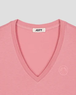 T-shirt uni col V en coton Pink antique Sofia 2.0