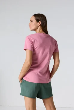 T-shirt uni col V en coton Pink antique Sofia 2.0